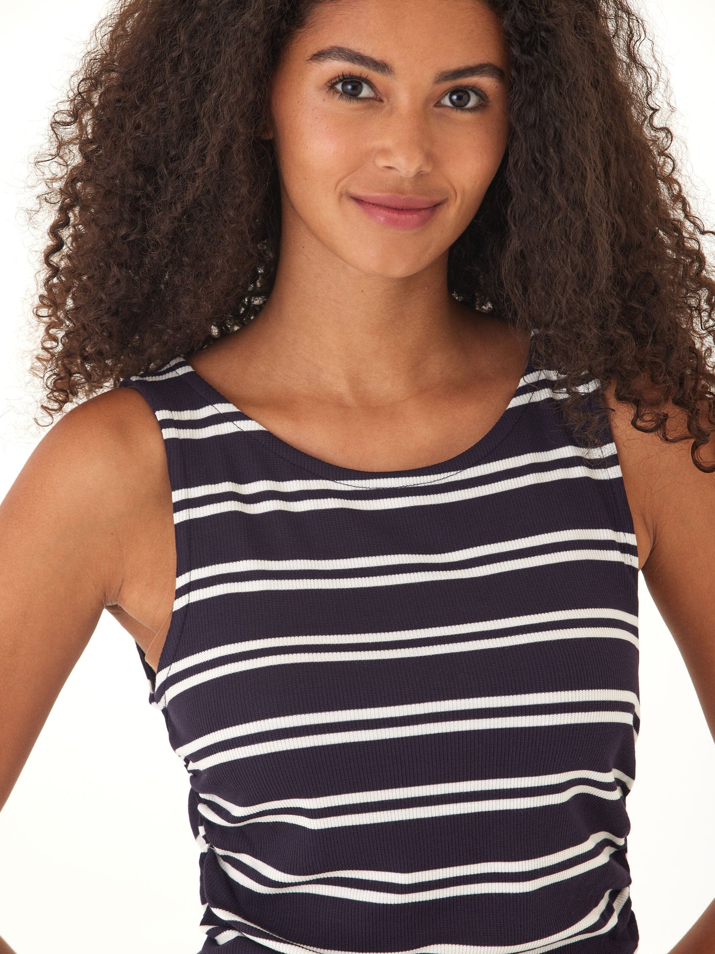 Annie Barbados Stripe Feather Rib Boatneck Tank