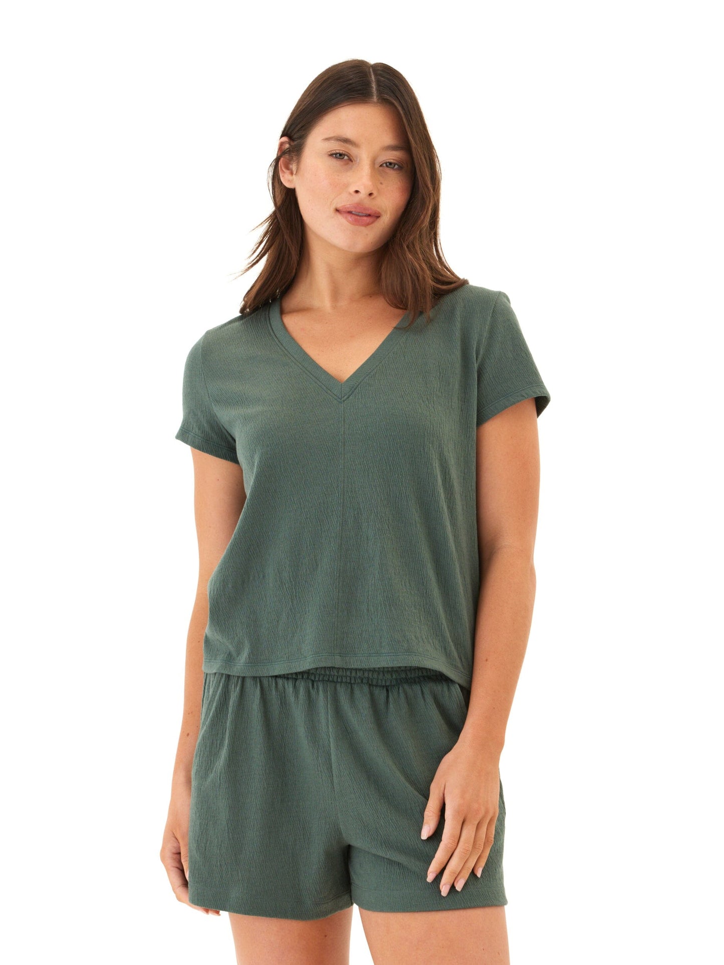 Aylani Smocked Jersey V-Neck Top