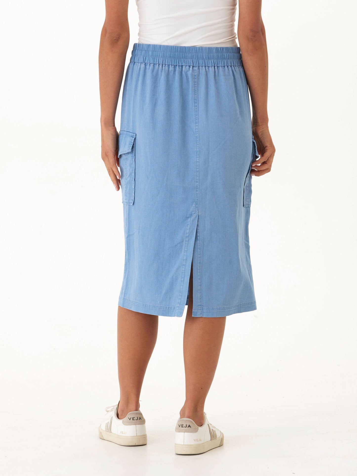 Wynne Stretch Chambray Cargo Midi Skirt