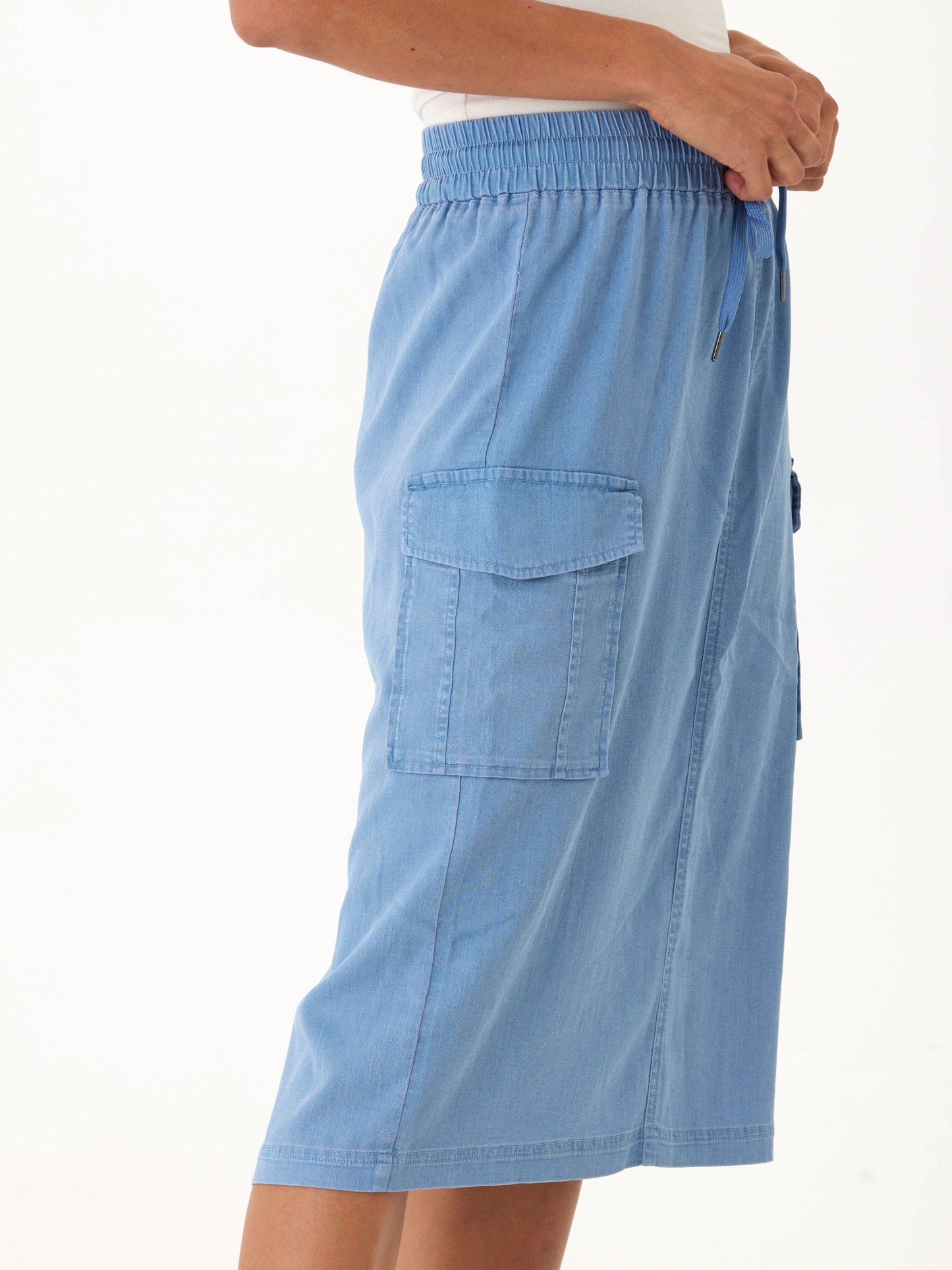 Wynne Stretch Chambray Cargo Midi Skirt