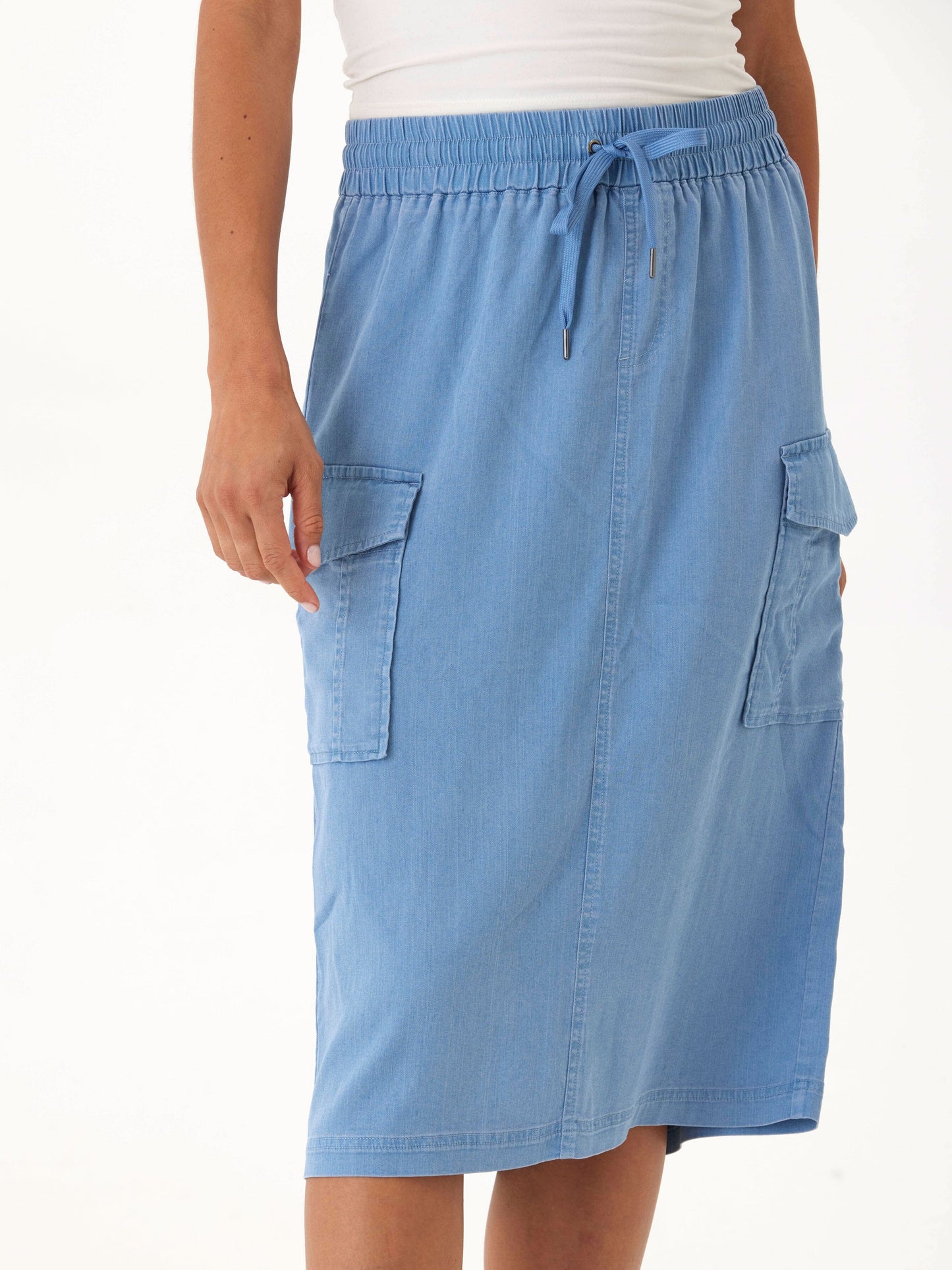 Wynne Stretch Chambray Cargo Midi Skirt