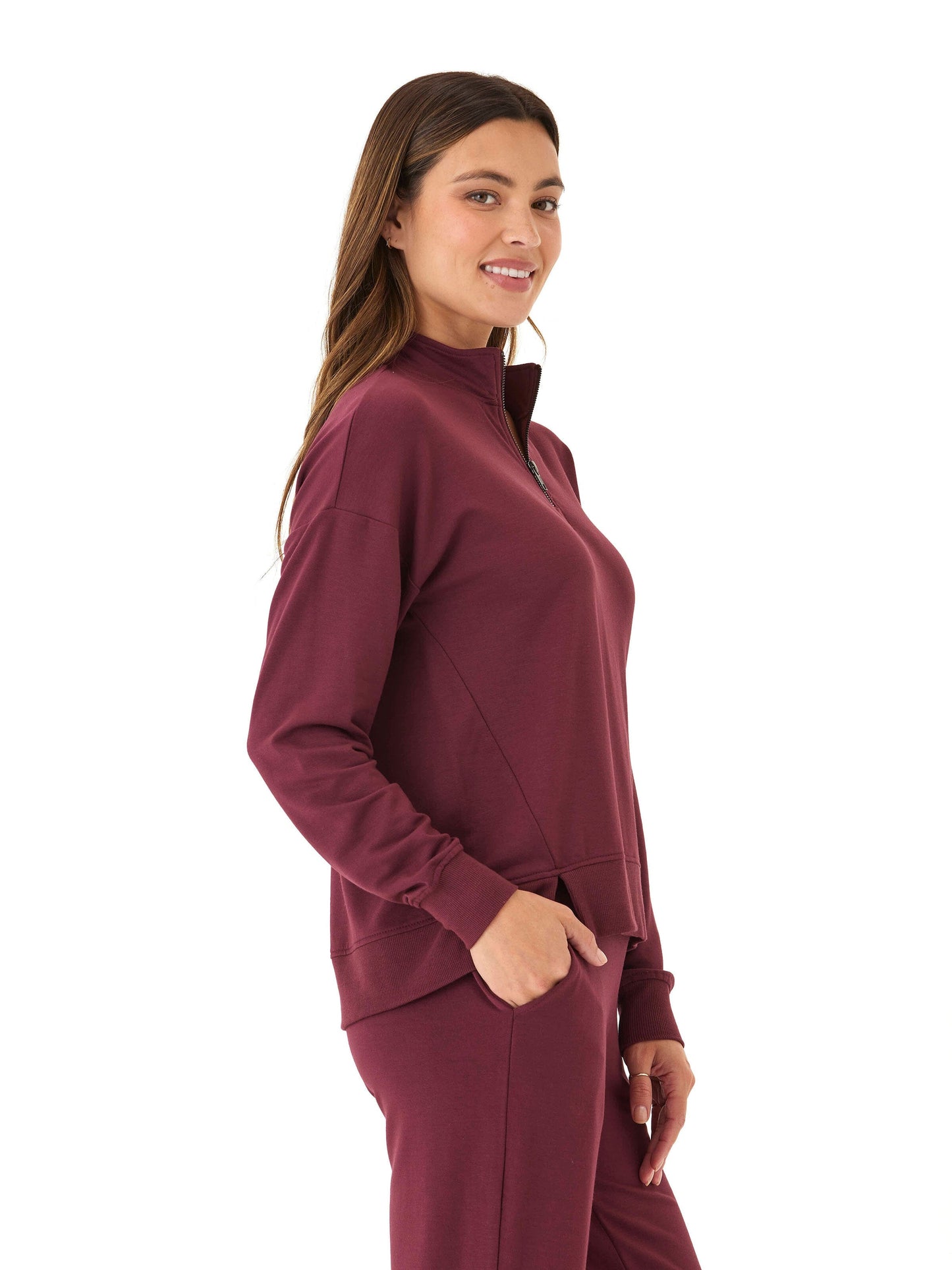 Whitnie Modal Terry 1/2-Zip Mock Neck Pullover