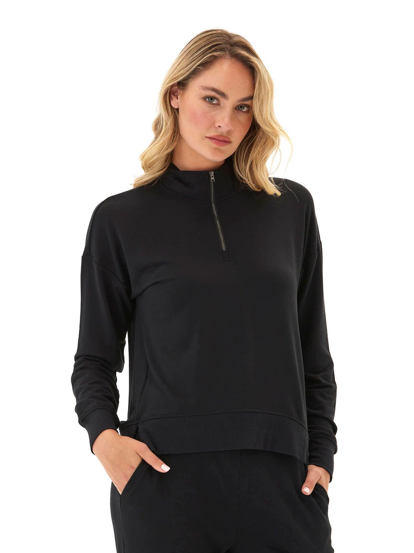 Whitnie Modal Terry 1/2-Zip Mock Neck Pullover