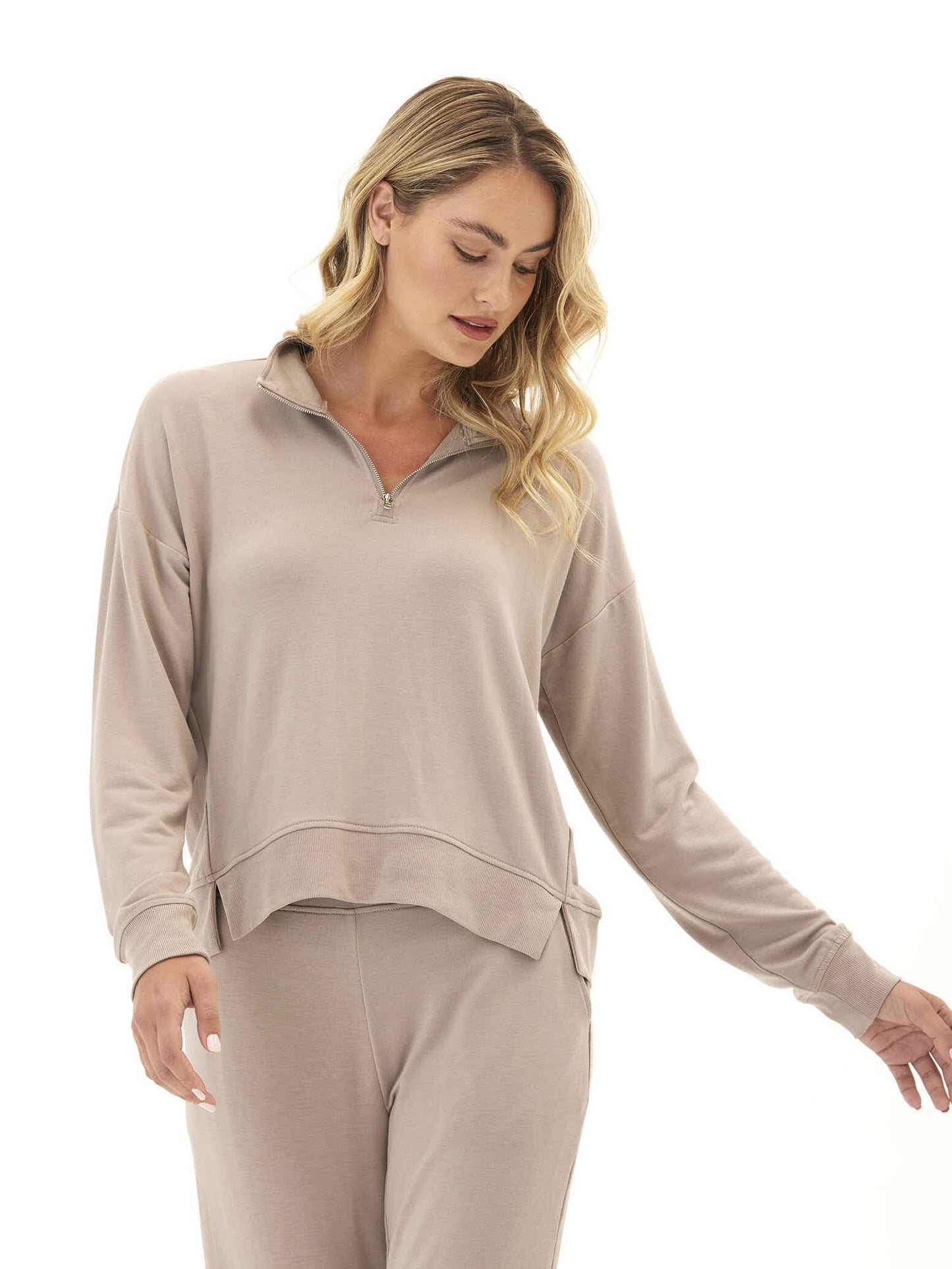 Whitnie Modal Terry 1/2-Zip Mock Neck Pullover