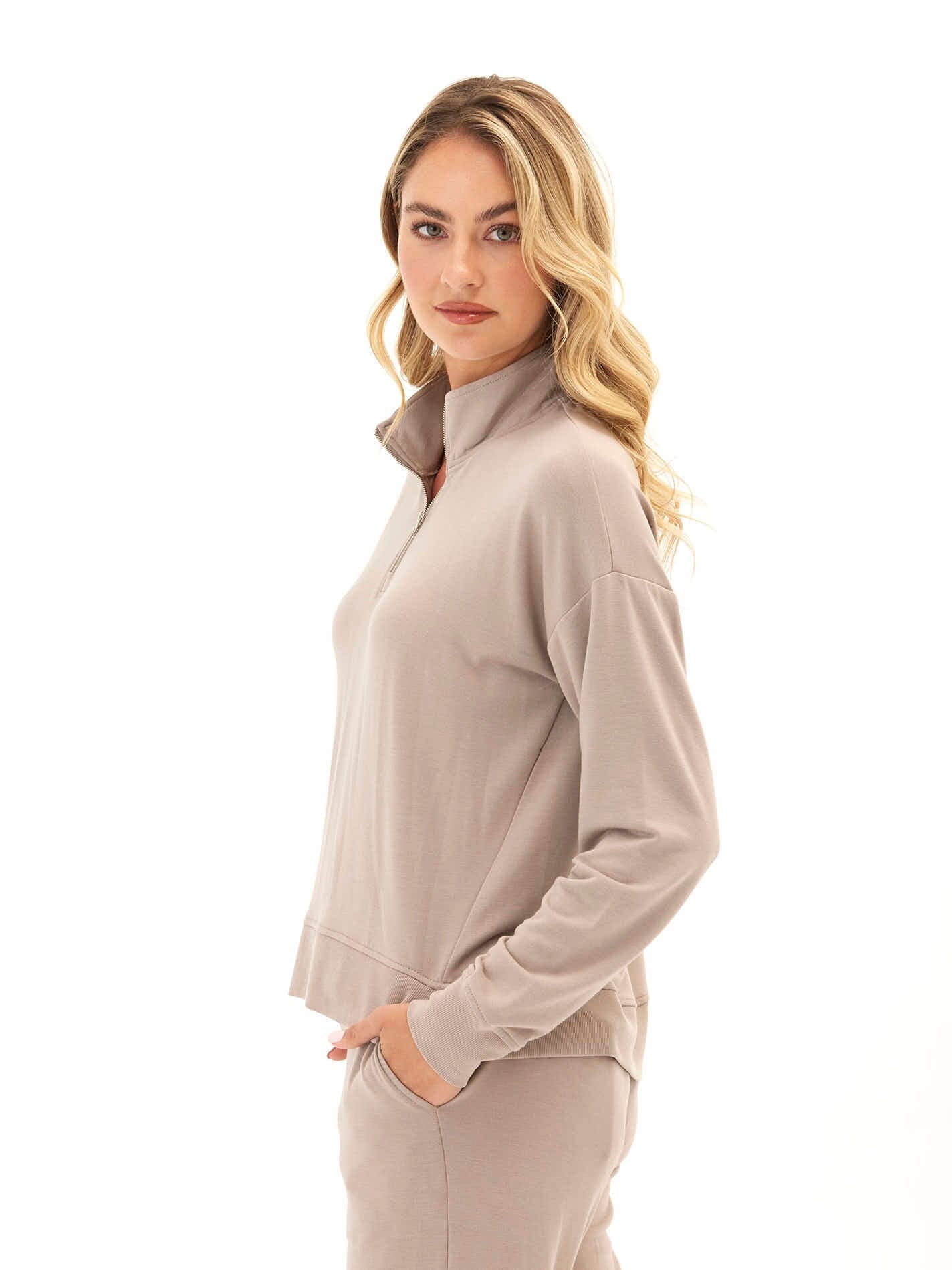 Whitnie Modal Terry 1/2-Zip Mock Neck Pullover