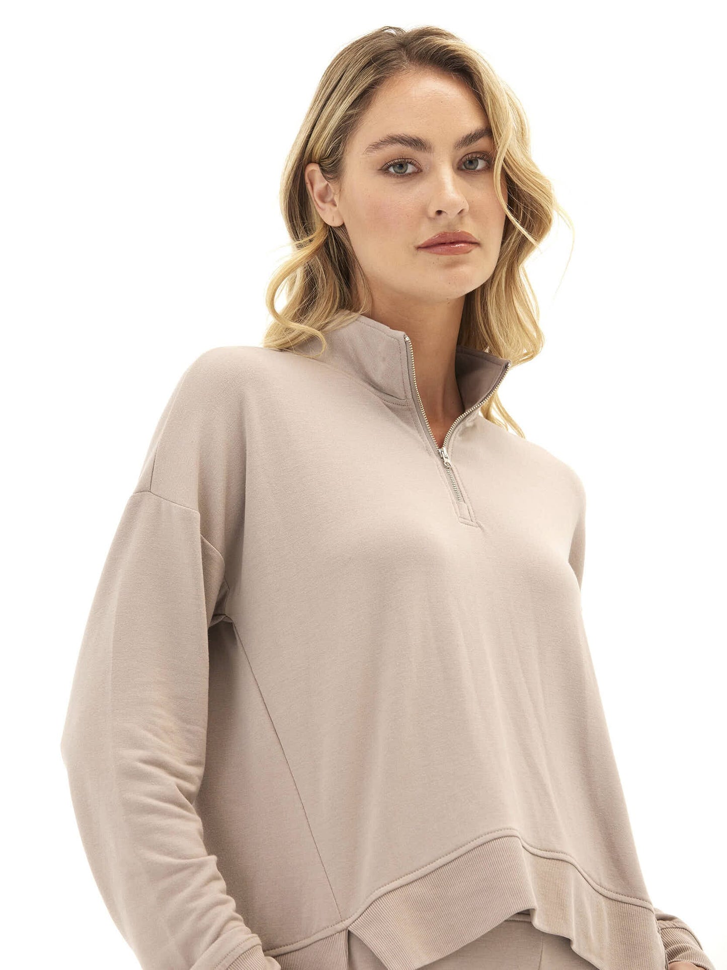 Whitnie Modal Terry 1/2-Zip Mock Neck Pullover