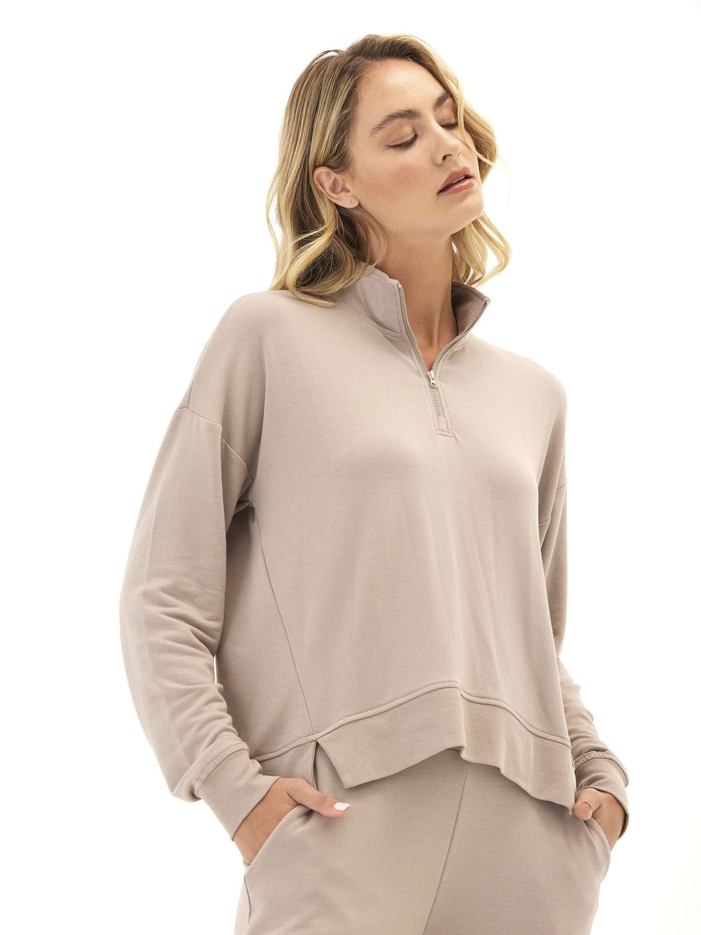 Whitnie Modal Terry 1/2-Zip Mock Neck Pullover