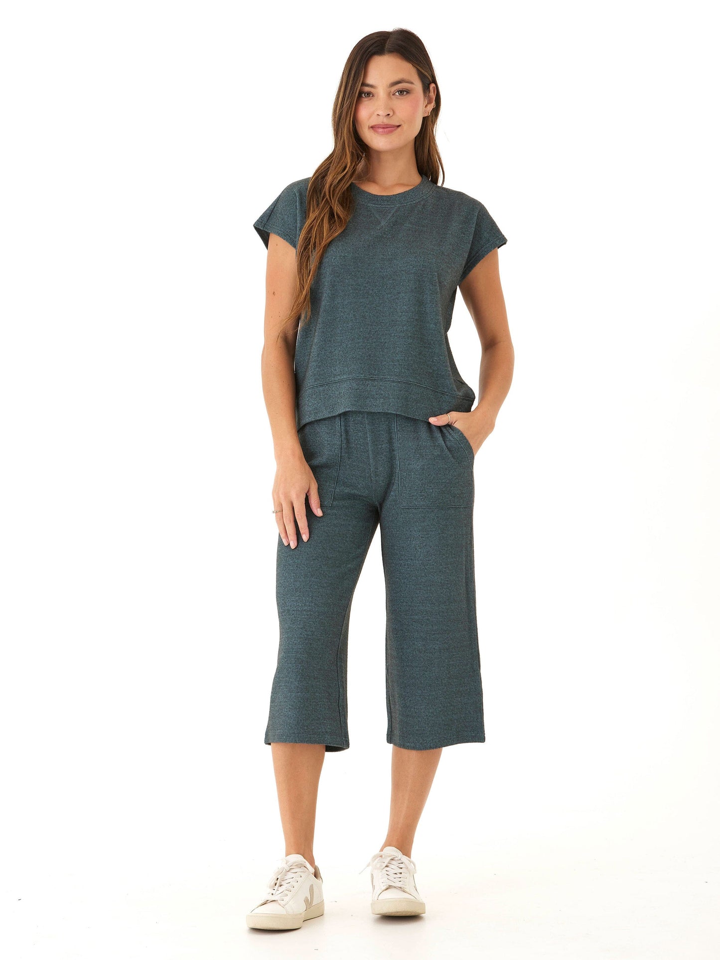 Beatrice Dream Fleece Wide Leg Capri Pant