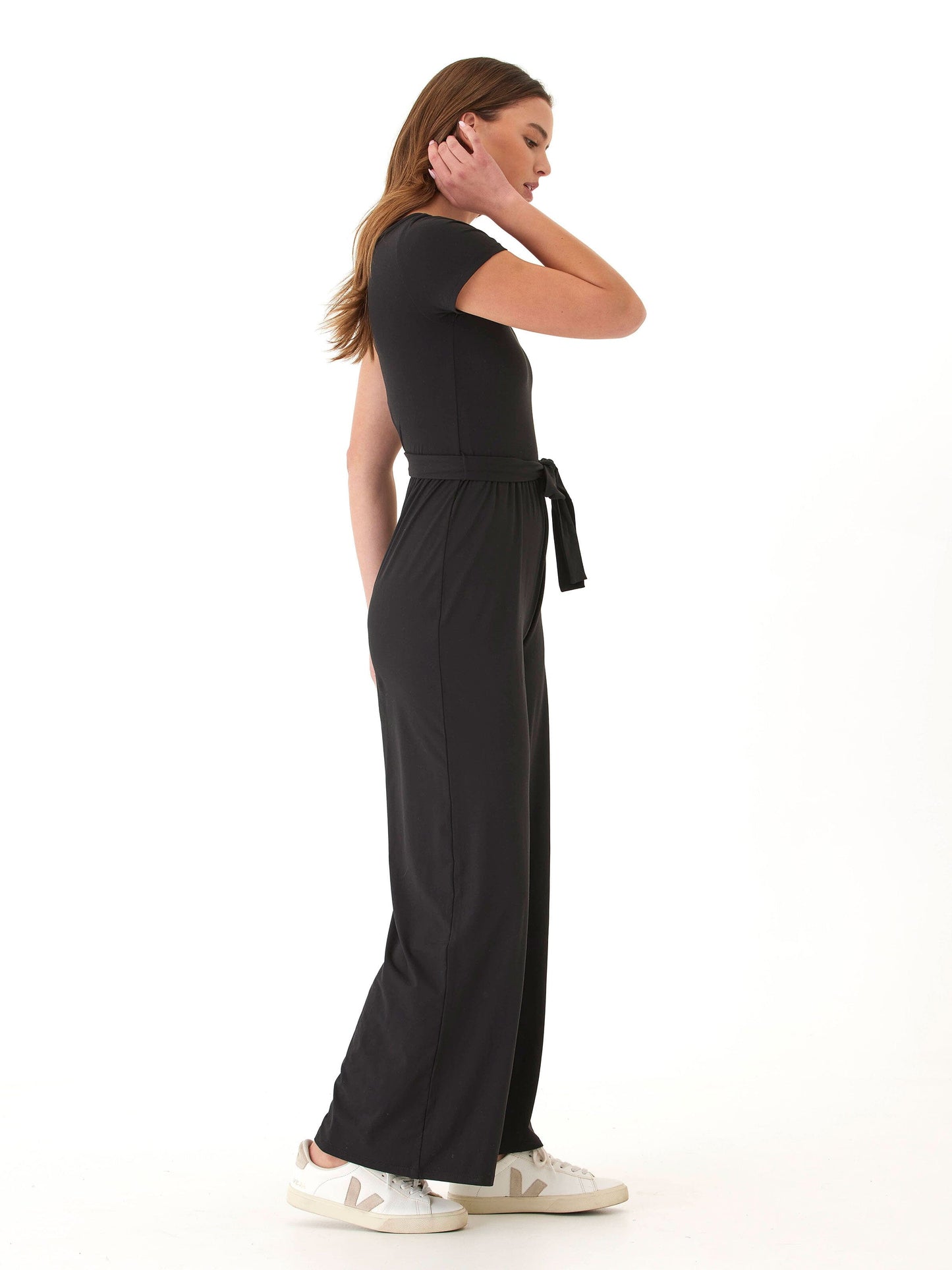 Amaya Luxe Jersey Boatneck Short Sleeve Jumpsuit