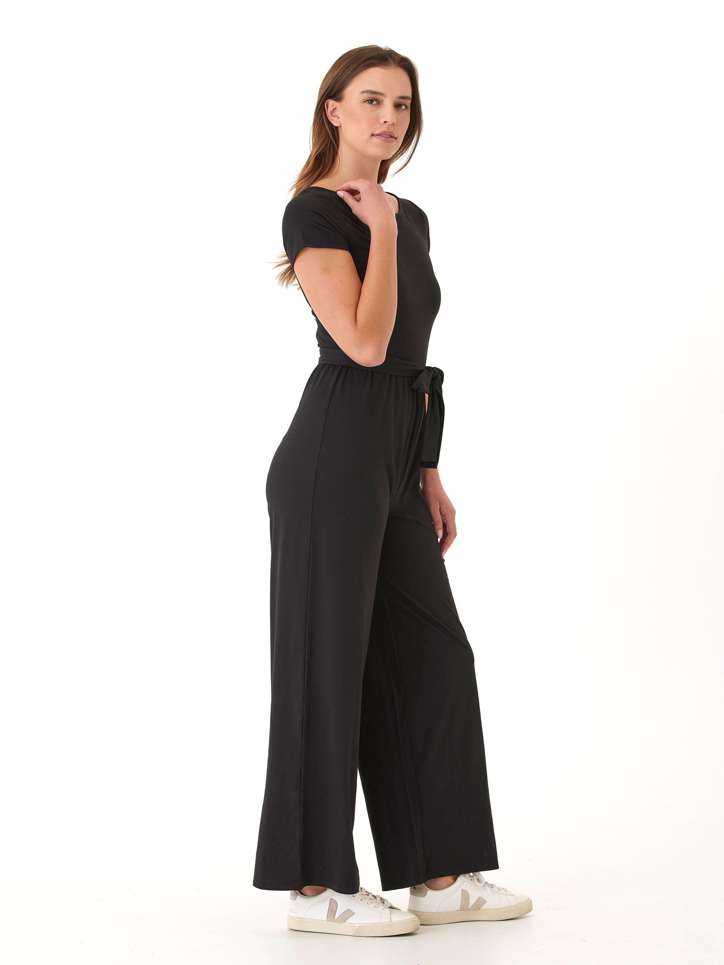 Amaya Luxe Jersey Boatneck Short Sleeve Jumpsuit