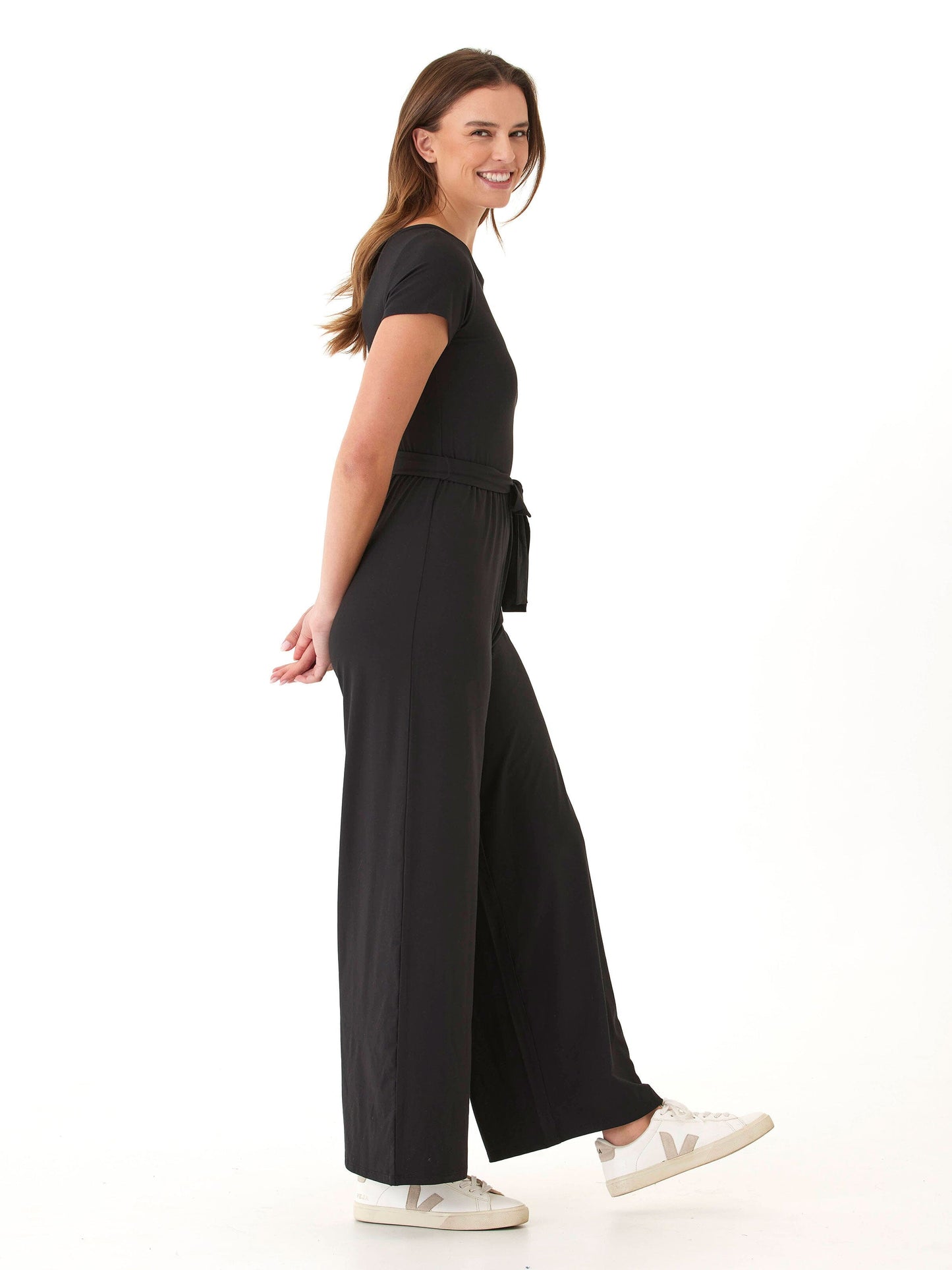 Amaya Luxe Jersey Boatneck Short Sleeve Jumpsuit