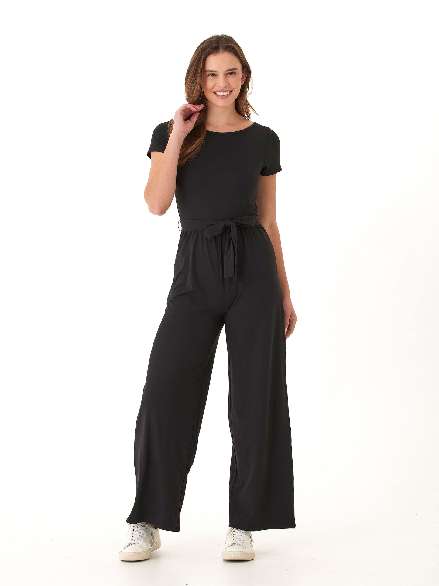 Amaya Luxe Jersey Boatneck Short Sleeve Jumpsuit