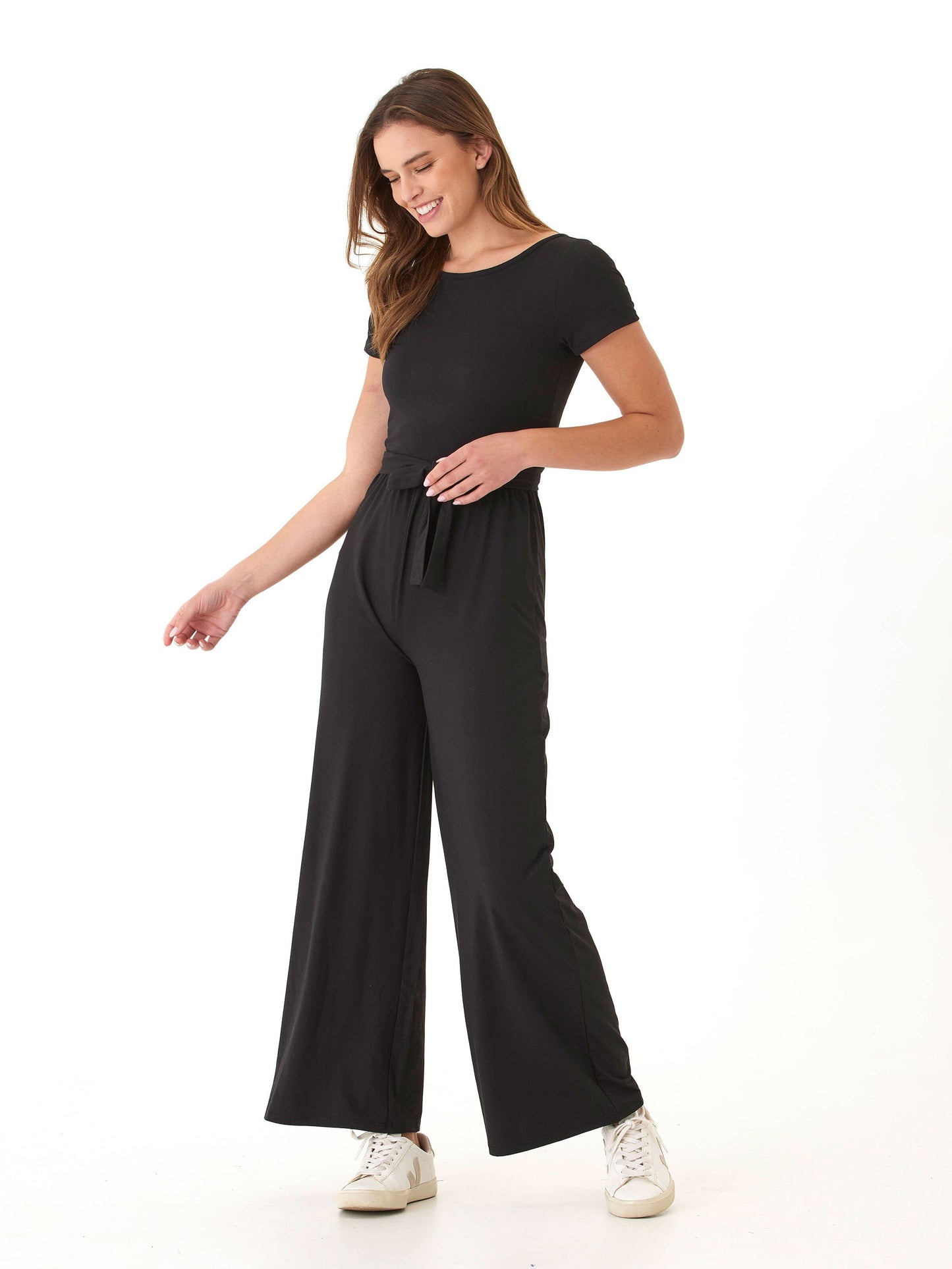 Amaya Luxe Jersey Boatneck Short Sleeve Jumpsuit