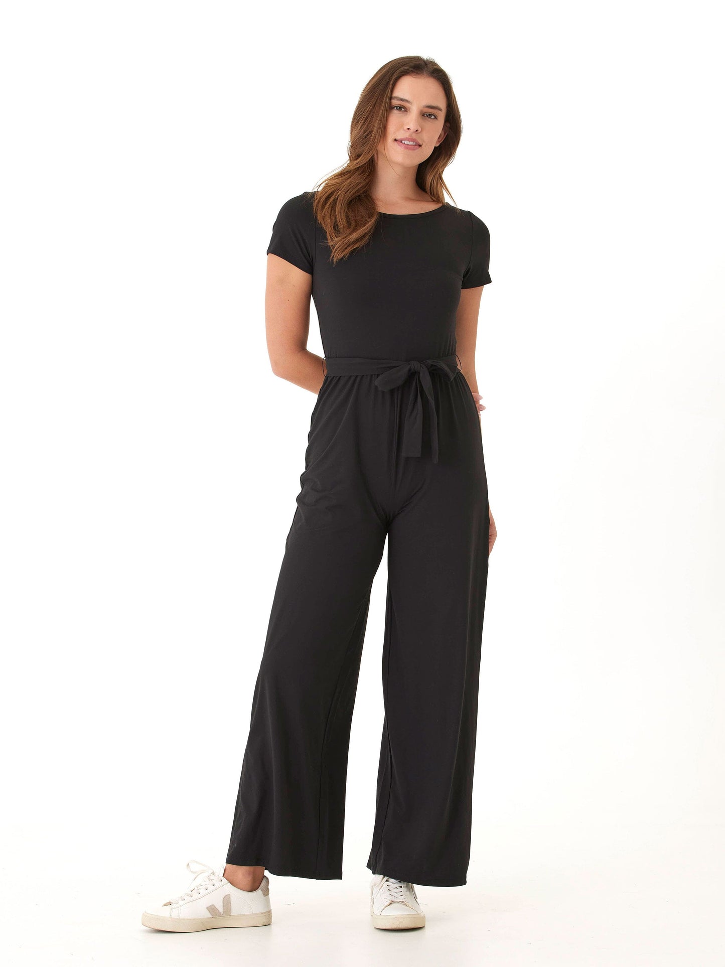 Amaya Luxe Jersey Boatneck Short Sleeve Jumpsuit