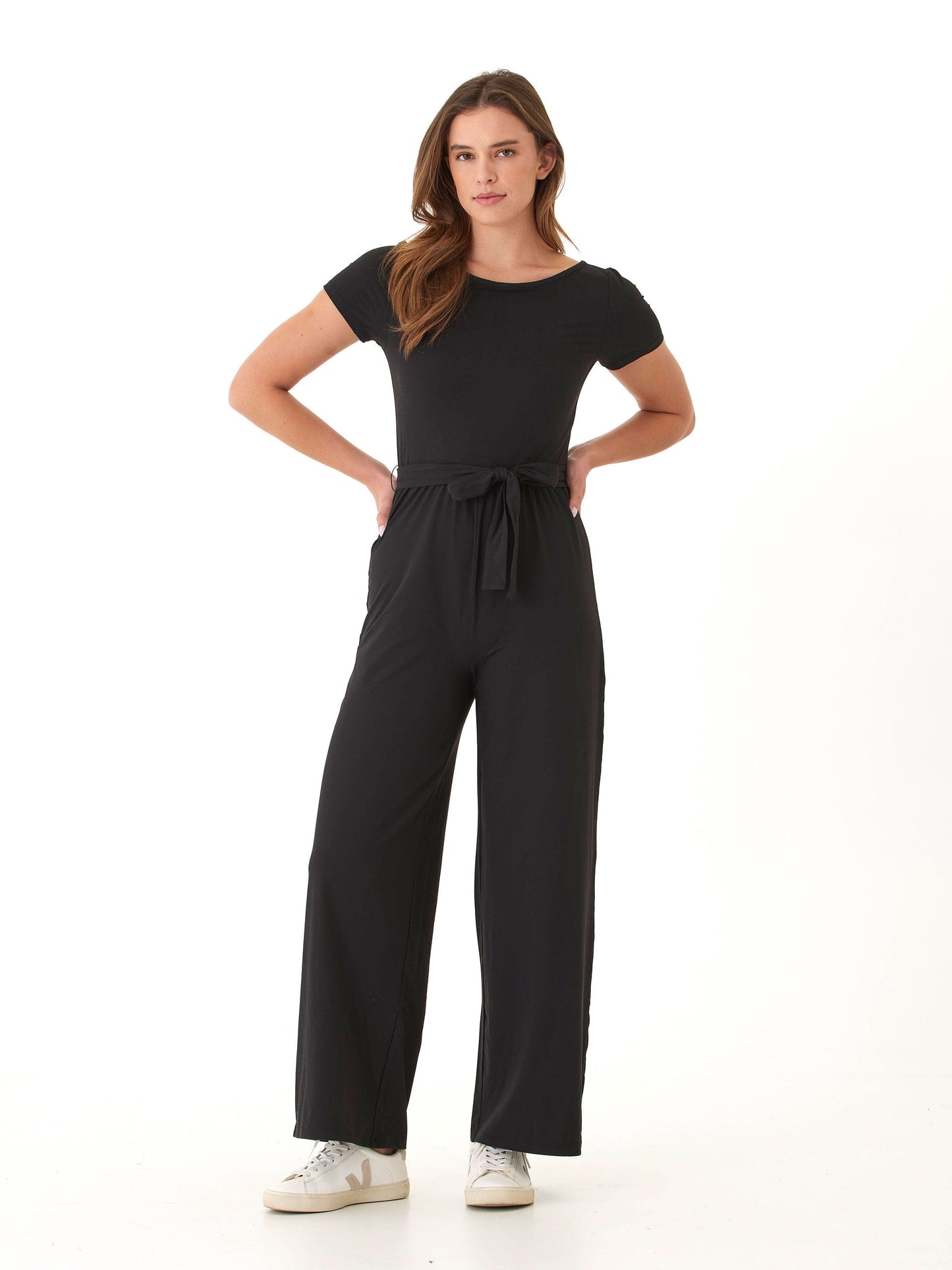 Amaya Luxe Jersey Boatneck Short Sleeve Jumpsuit