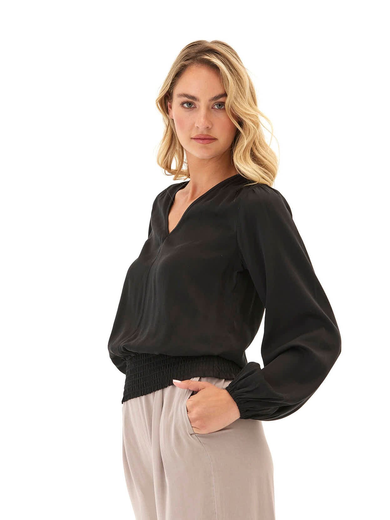 Aubree Eco Woven Smocked Waist Blouse