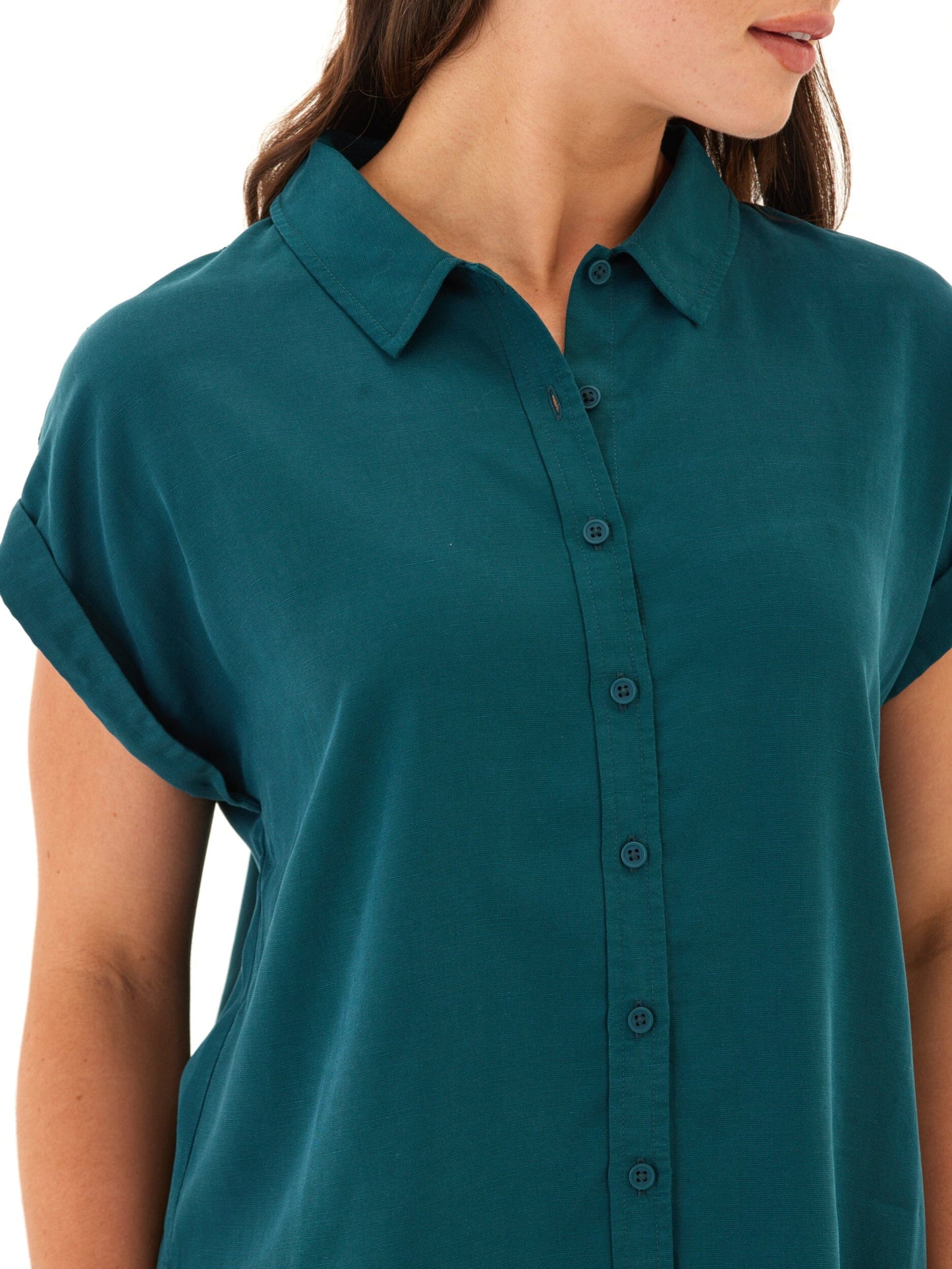 Arianna Breezy Linen Short Sleeve Button-Up