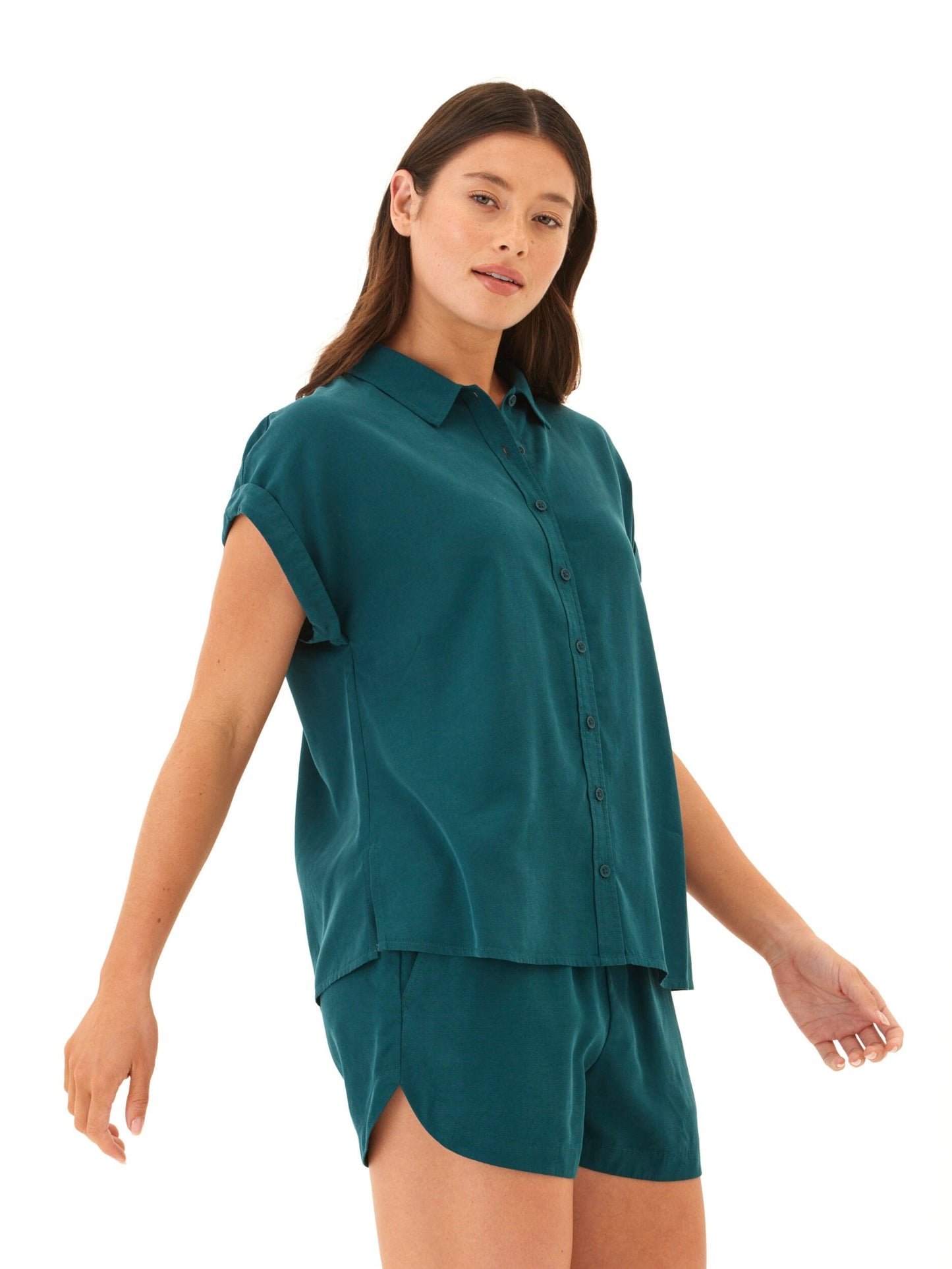 Arianna Breezy Linen Short Sleeve Button-Up