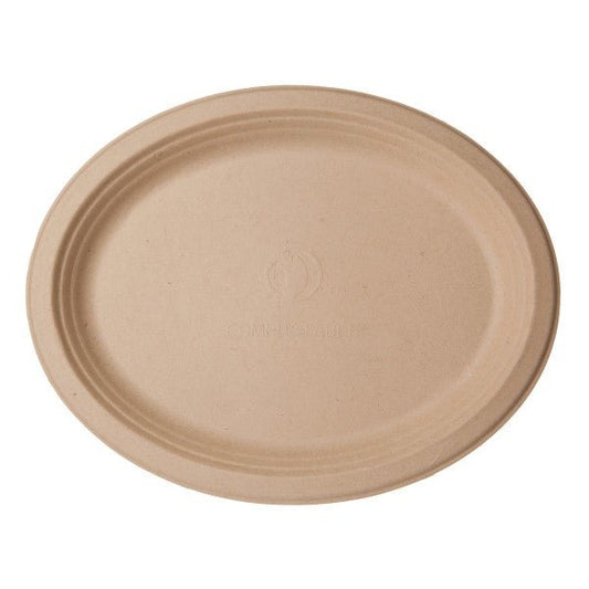 Vegware 9" x 12" Molded Fiber Oval Platter Natural Brown (QTY:500)