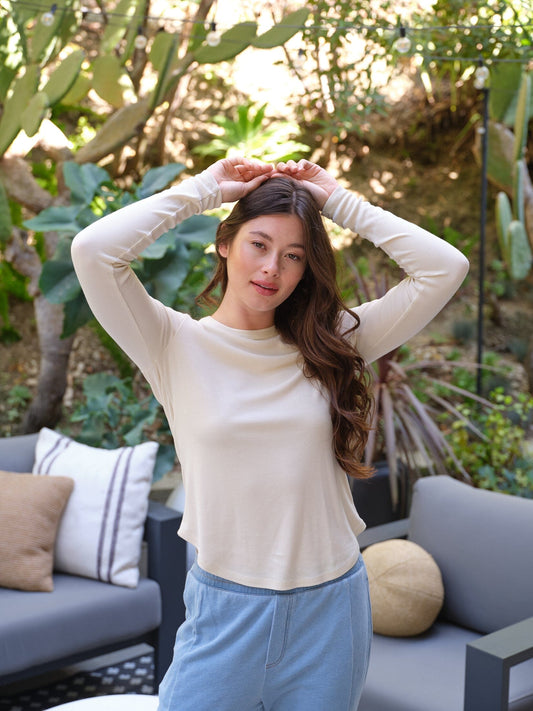Torri Feather Rib Long Sleeve Crew Tee