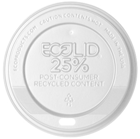 EcoLid 25% Recycled Content Hot Cup Lid, White, Fits 10-20oz Hot Cups (QTY:1000)