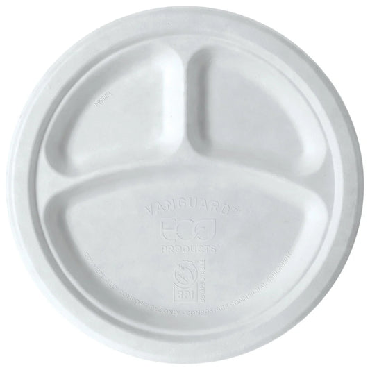 10in 3-Compt Circle Plates | Vanguard® Eco-Products (QTY:500)