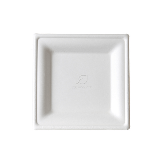 Eco-Products Vanguard Renewable & Compostable Square Sugarcane Plates - Small (QTY: 500)