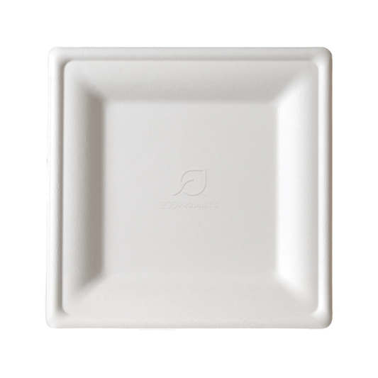 Eco-Products Vanguard Renewable & Compostable Square Sugarcane Plates - Medium (QTY:500)