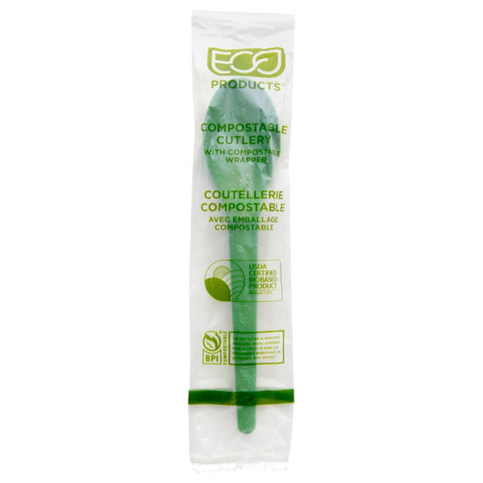 GreenStripe Plantware Renewable & Compostable Individually Wrapped Spoon - 6in Green, Compostable Wrapper (QTY:1000)