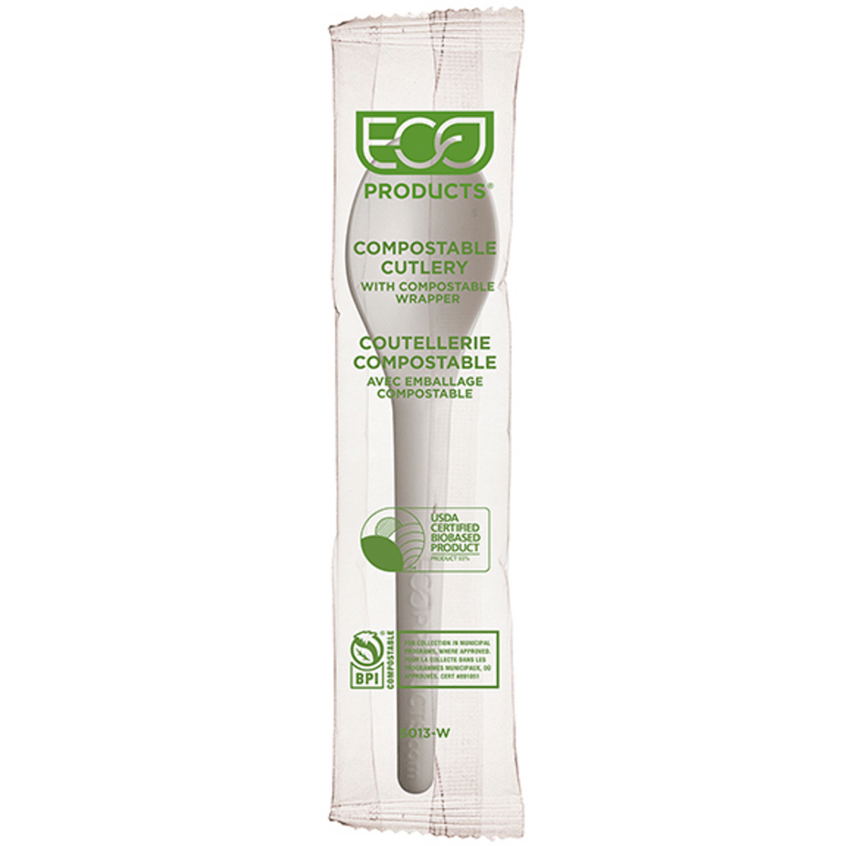 Plantware Renewable & Compostable Individually Wrapped Spoon - 6in White, Compostable Wrapper (QTY:1000)