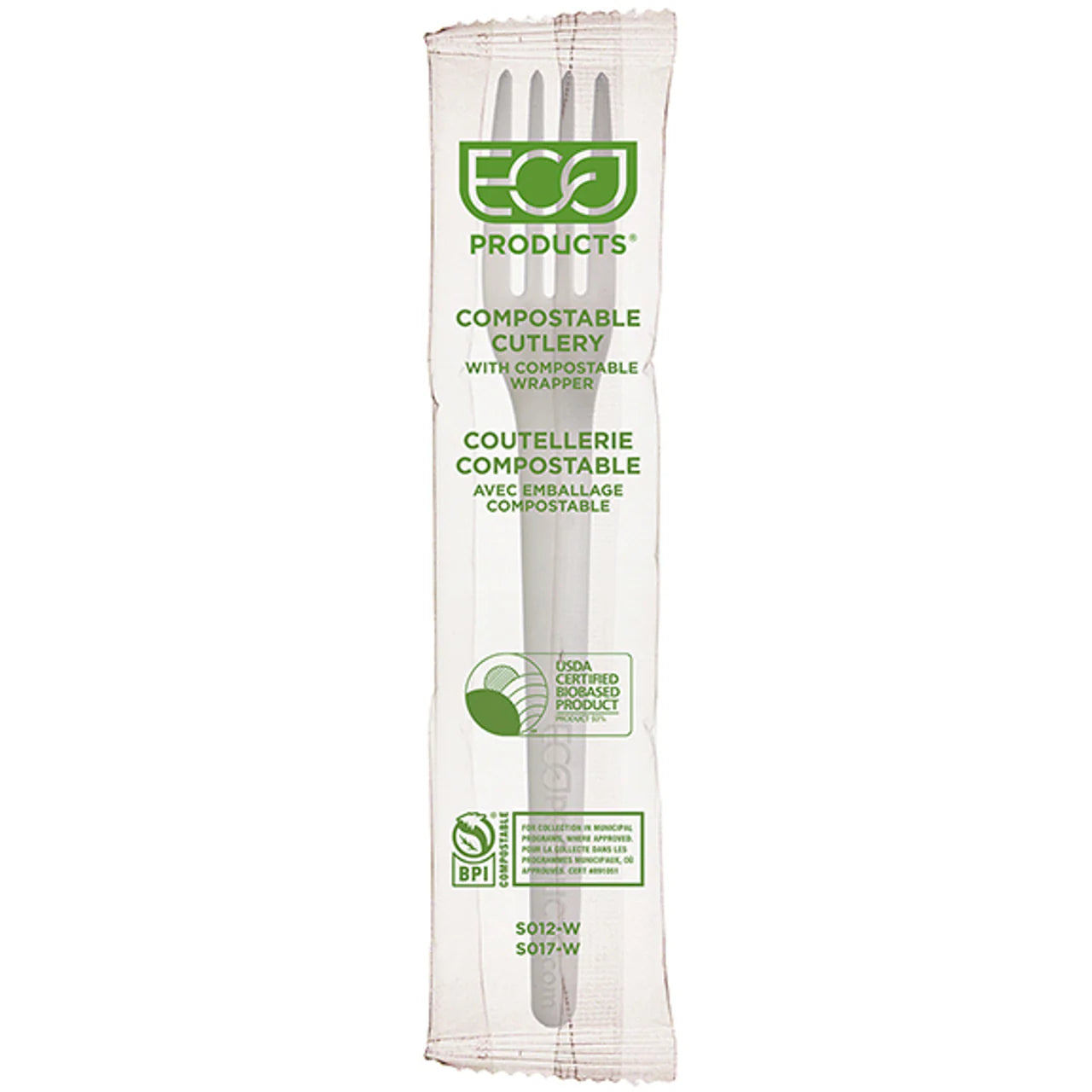 Plantware Renewable & Compostable Individually Wrapped Fork - 7" White, Compostable Wrapper (QTY:1000)