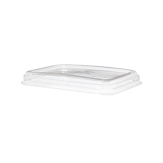 WorldView 100% Recycled Content Lid, Low Profile Vented, Fits 12 and 16oz Rectangle Sugarcane Take-Out Containers (QTY:400)
