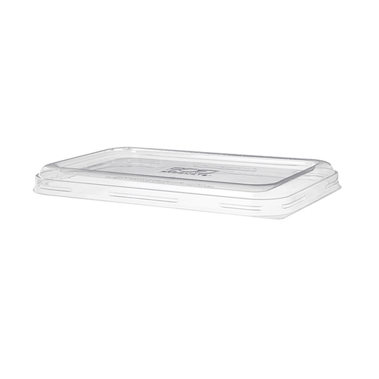 WorldView 100% Recycled Content Lid, Low Profile Vented, Fits 24 - 32oz Rectangle Sugarcane Take-Out Containers (QTY:400)