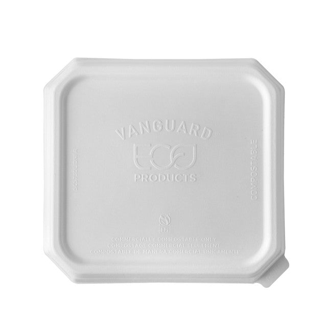 GreenStripe Vanguard WorldView Renewable & Compostable Domed Square Molded Fiber Lid, Fits SCS73 Molded Fiber Container (QTY:200)