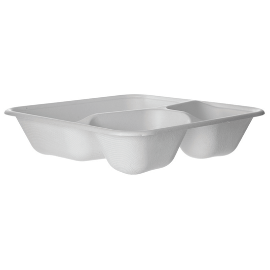 Vanguard WorldView Renewable & Compostable Sugarcane Take-Out Containers, 9in 3-Cmpt Square (QTY:200)