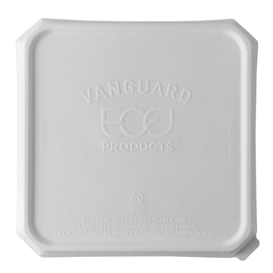 GreenStripe Vanguard WorldView Renewable & Compostable Domed Square Molded Fiber Lid, Fits SCS9 Molded Fiber Container (QTY:200)