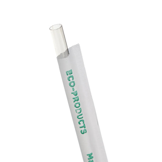 GreenStripe 7.75in PLA Straw, Wrapped, Clear, 6mm (QTY: 9600)