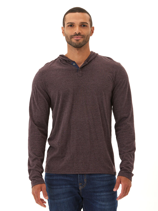 Black Fleck Triblend Henley Hoodie