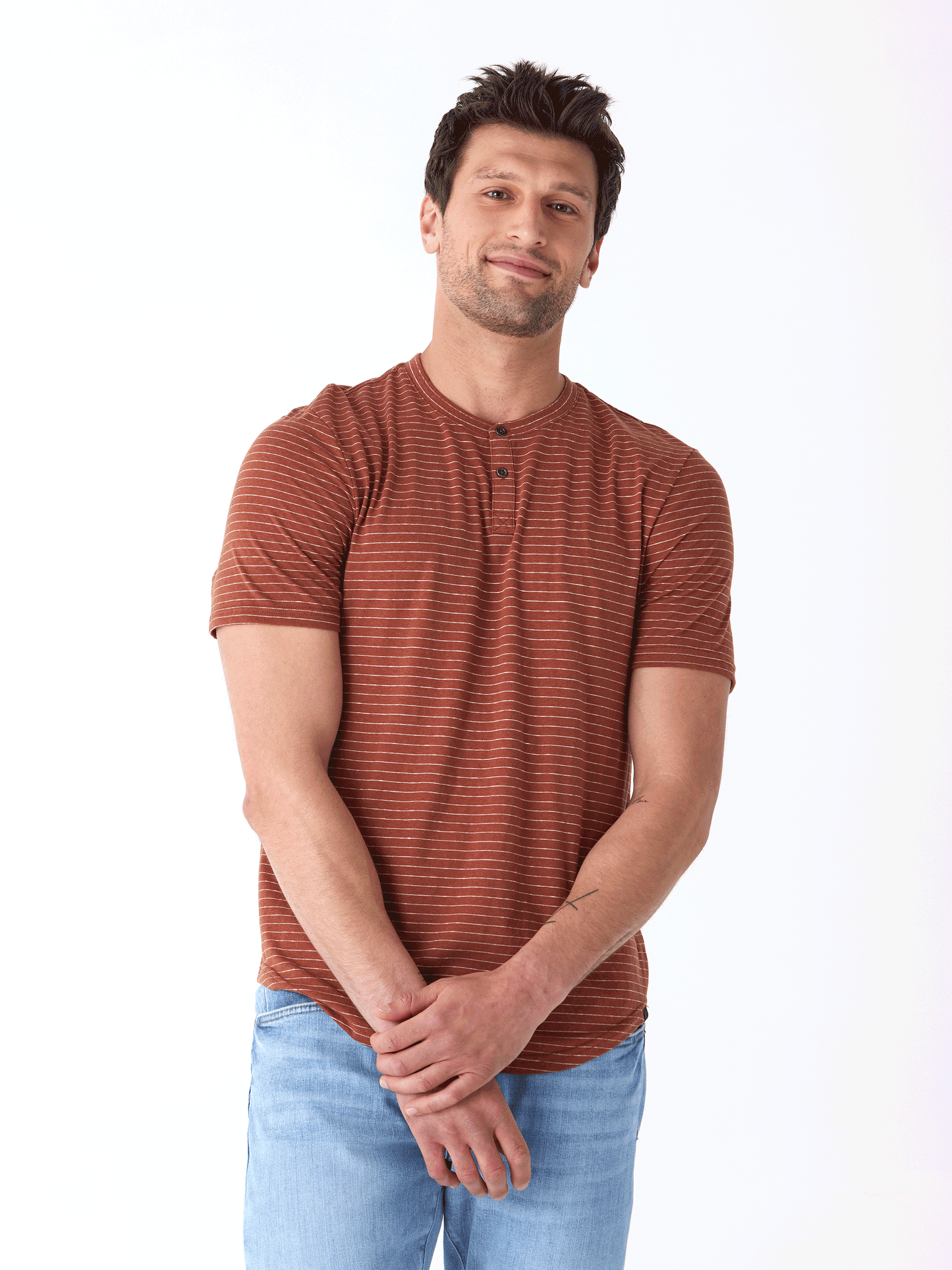 Stripe Triblend Jersey Short Sleeve Henley