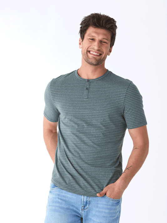 Stripe Triblend Jersey Short Sleeve Henley