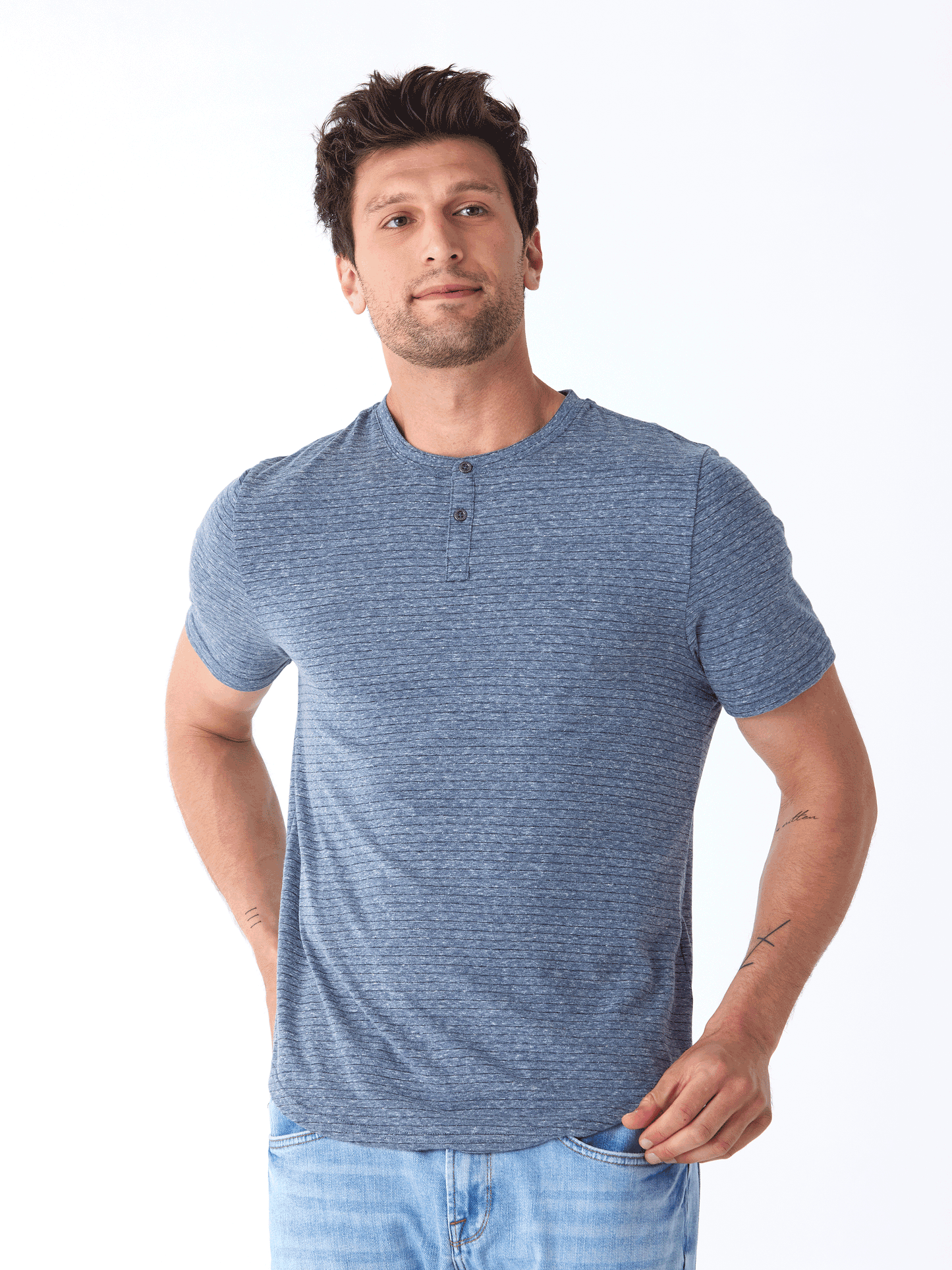 Stripe Triblend Jersey Short Sleeve Henley