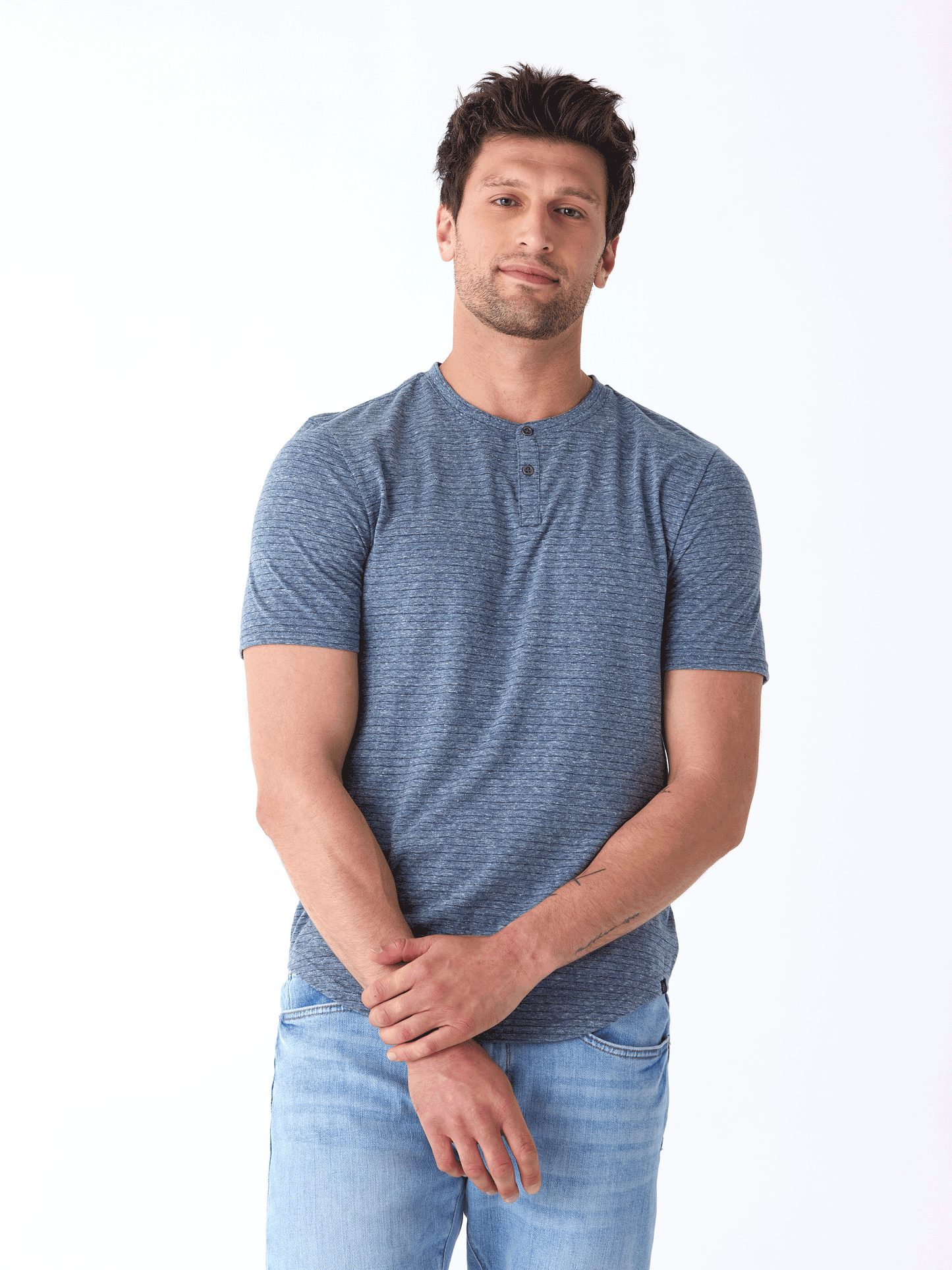 Stripe Triblend Jersey Short Sleeve Henley