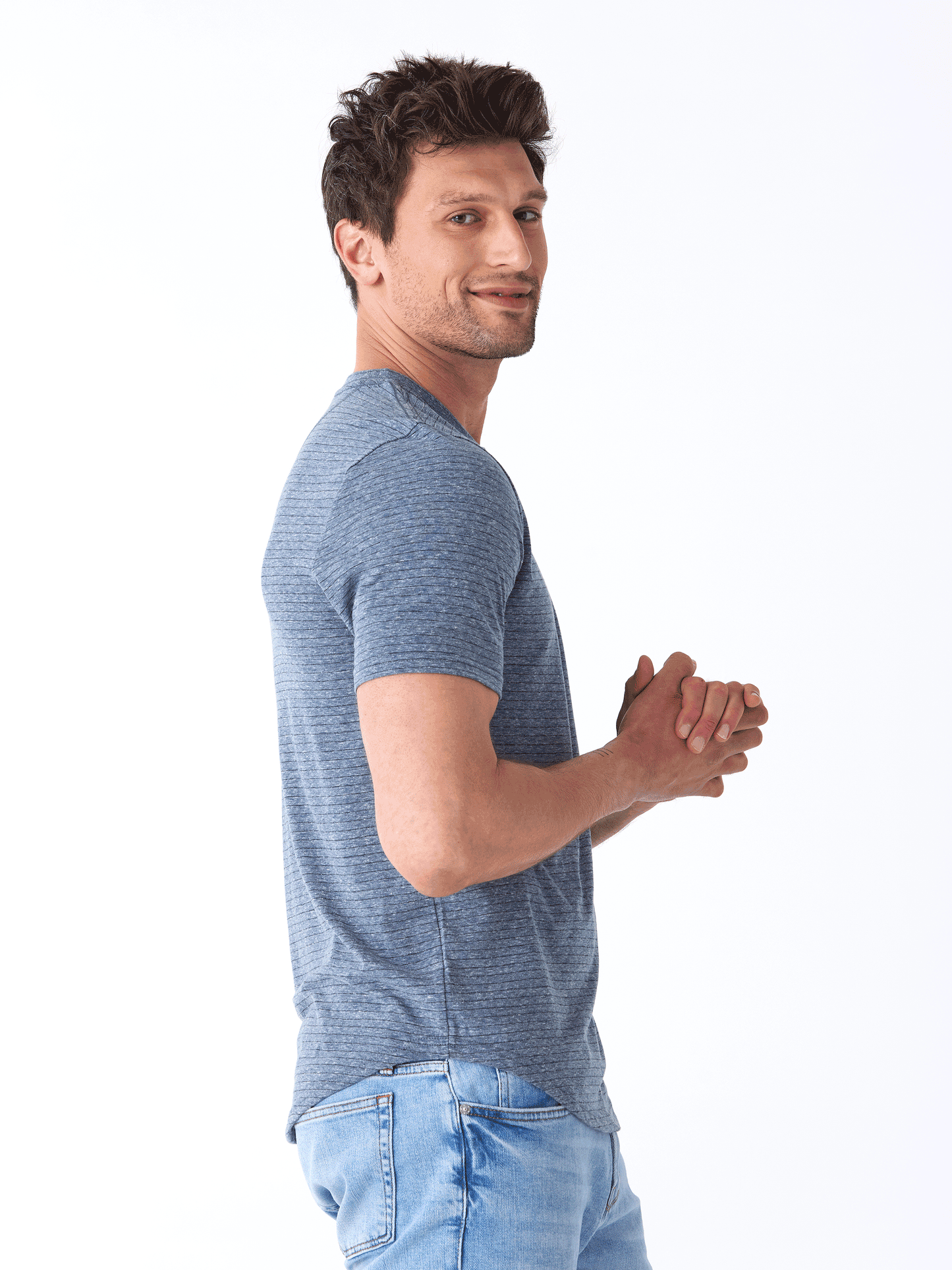 Stripe Triblend Jersey Short Sleeve Henley