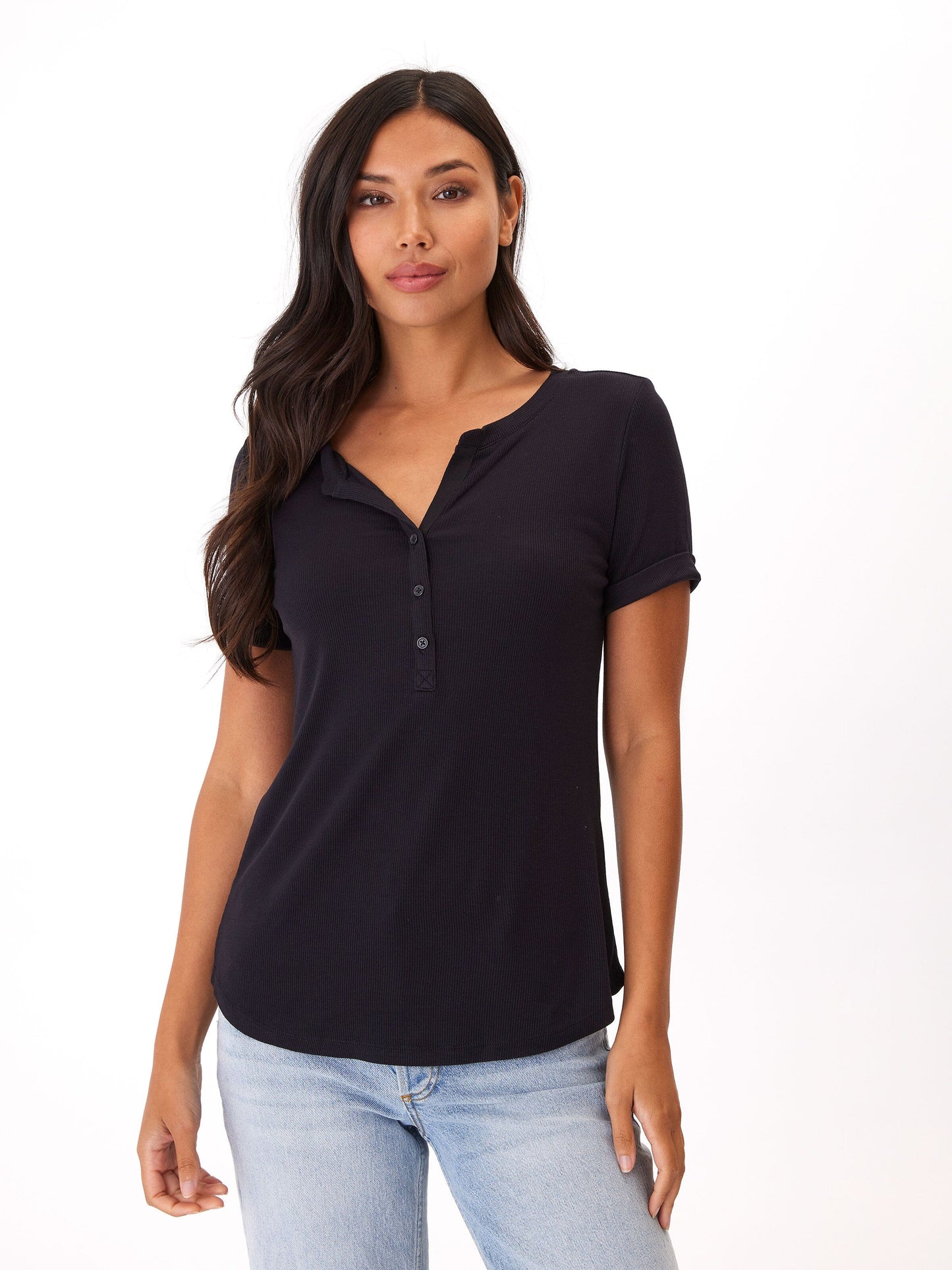 Akia Feather Rib Henley Tee