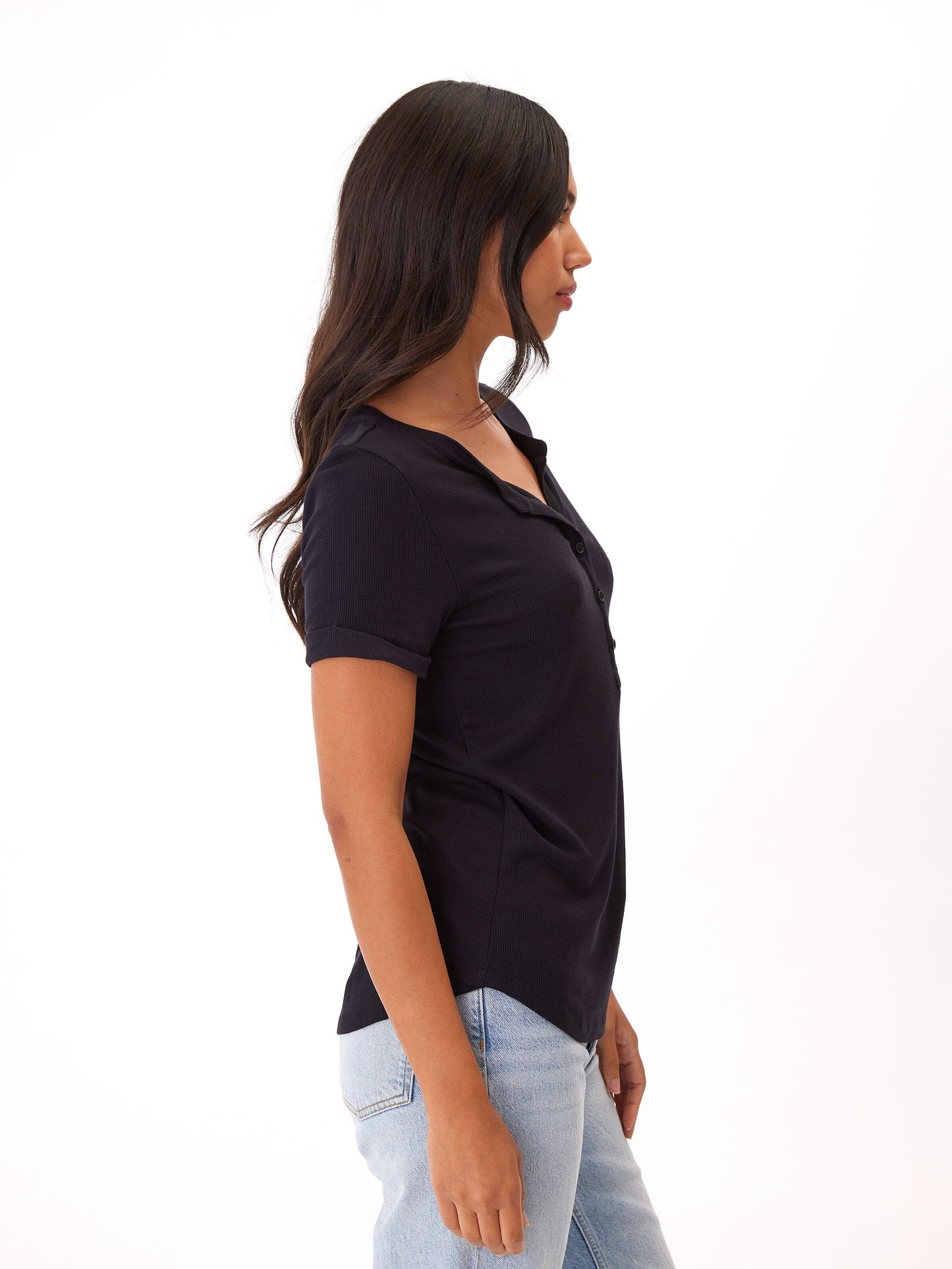 Akia Feather Rib Henley Tee