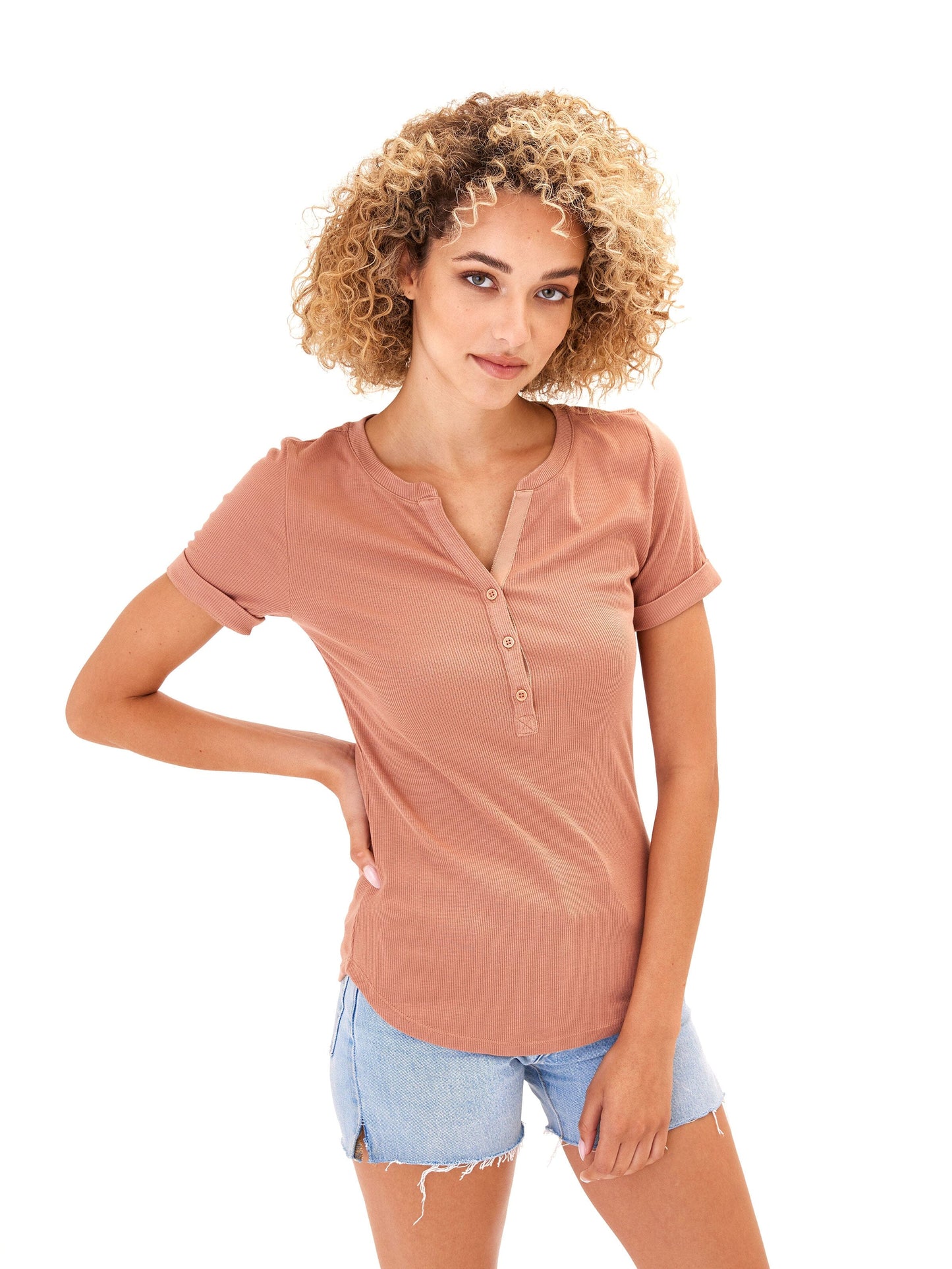 Akia Feather Rib Henley Tee