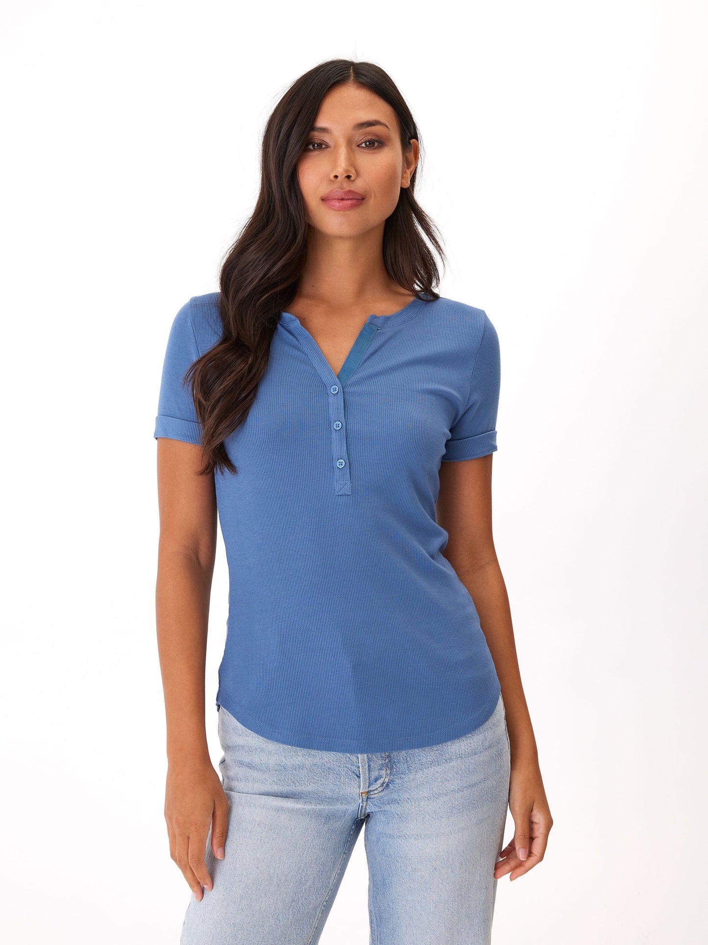 Akia Feather Rib Henley Tee