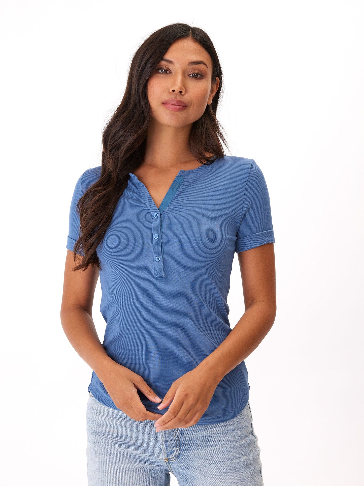 Akia Feather Rib Henley Tee