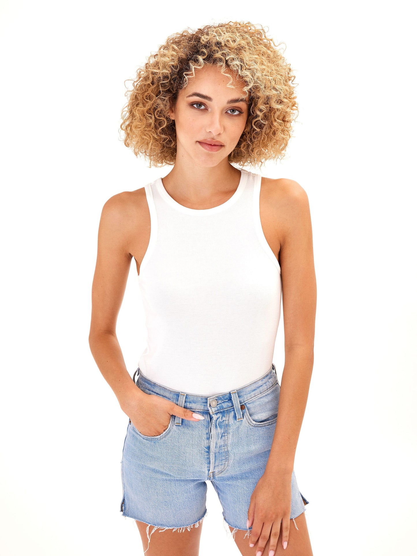 Bailey Feather Rib High Neck Tank