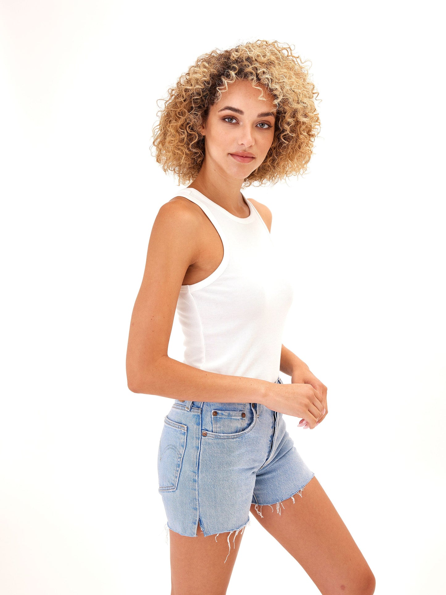 Bailey Feather Rib High Neck Tank